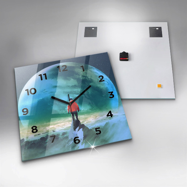 Square glass wall clock Man in the moon