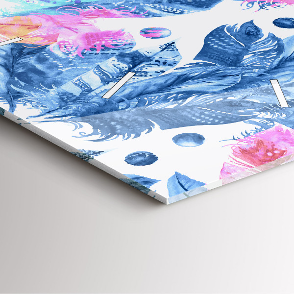 Square glass wall clock Colorful feathers