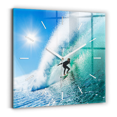 Square glass wall clock Surfing in Hawaii