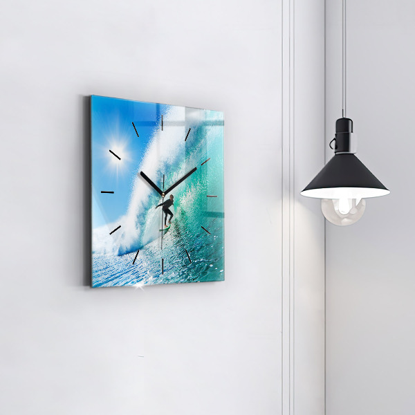 Square glass wall clock Surfing in Hawaii
