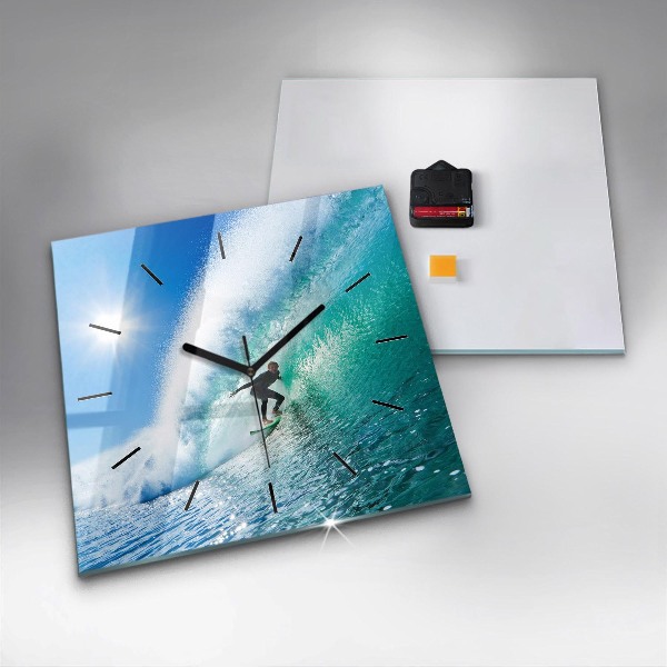 Square glass wall clock Surfing in Hawaii