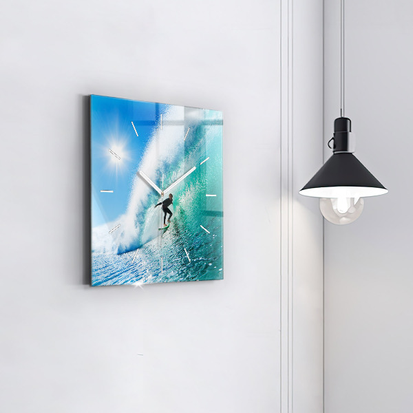 Square glass wall clock Surfing in Hawaii
