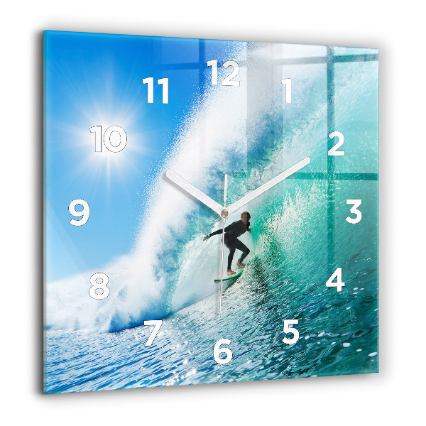 Square glass wall clock Surfing in Hawaii