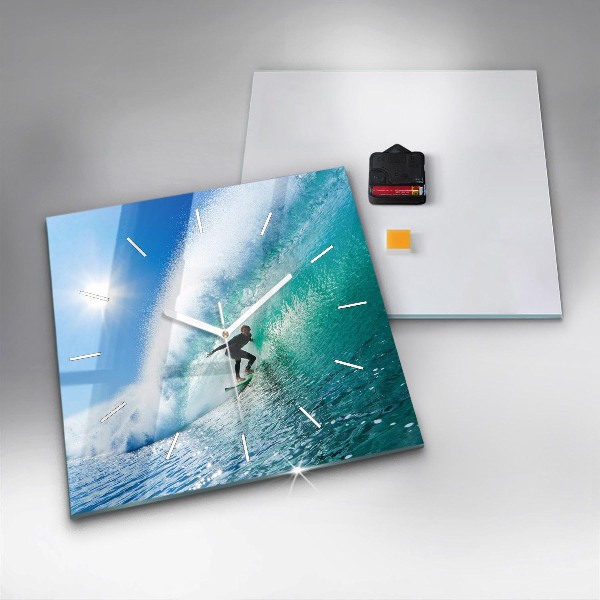 Square glass wall clock Surfing in Hawaii