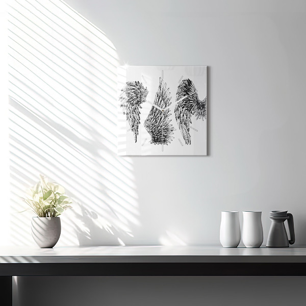 Square glass wall clock Angel wings