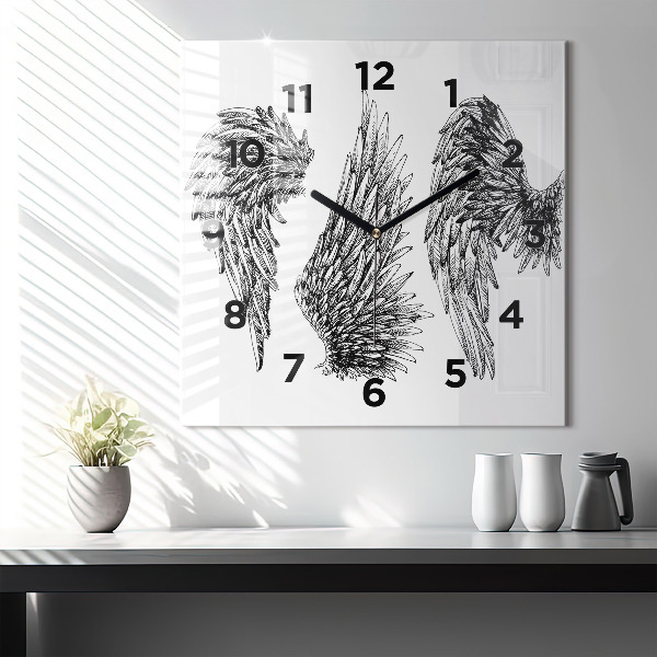 Square glass wall clock Angel wings