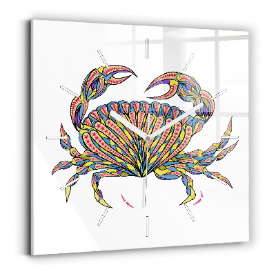 Square glass wall clock Ethnic crab
