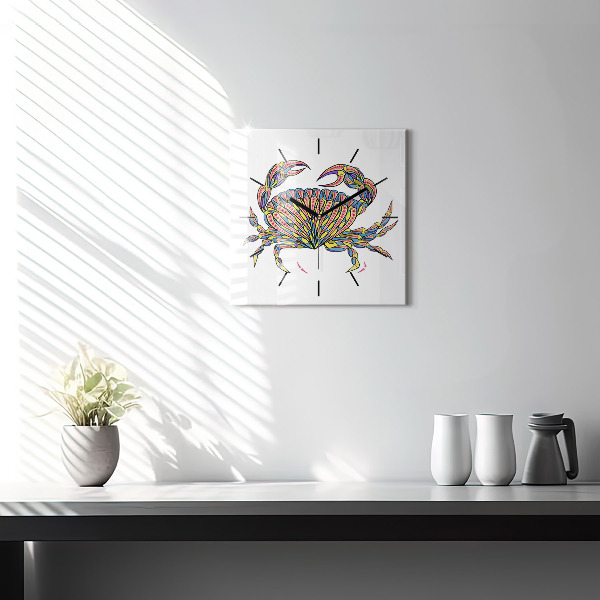 Square glass wall clock Ethnic crab