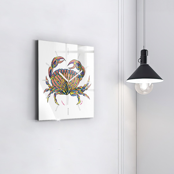 Square glass wall clock Ethnic crab