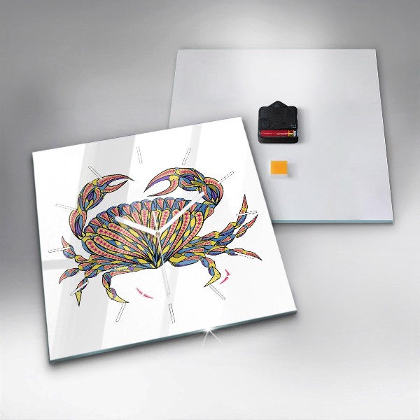 Square glass wall clock Ethnic crab