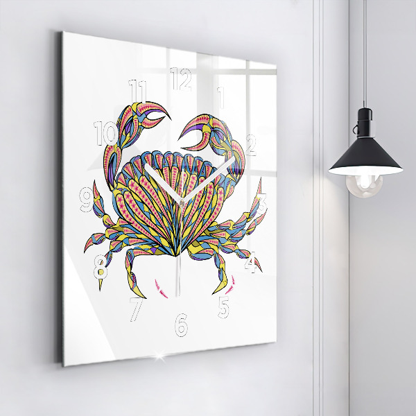 Square glass wall clock Ethnic crab