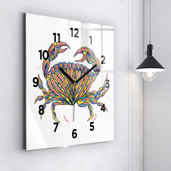 Square glass wall clock Ethnic crab