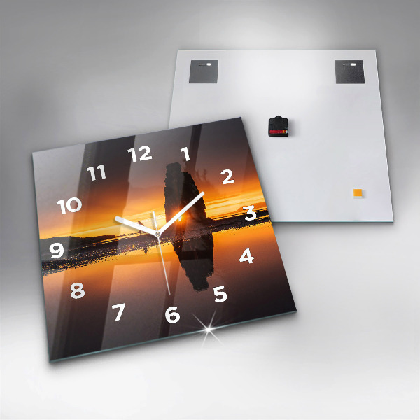 Square glass wall clock Runner and sunset