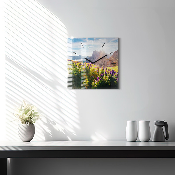 Square glass wall clock Lavender Meadow