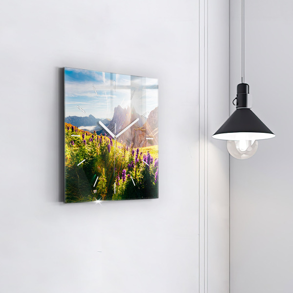 Square glass wall clock Lavender Meadow