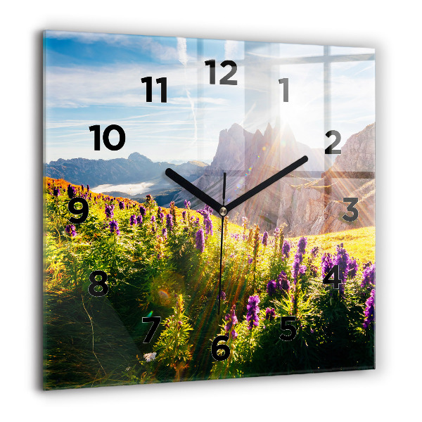 Square glass wall clock Lavender Meadow