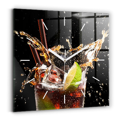 Square glass wall clock Drink with ice