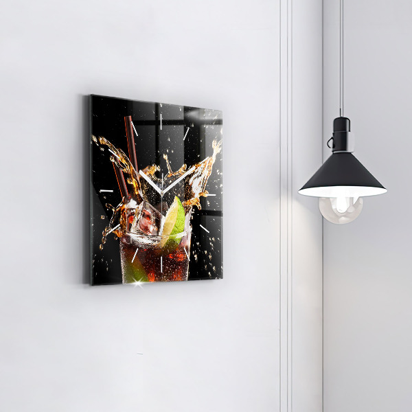 Square glass wall clock Drink with ice