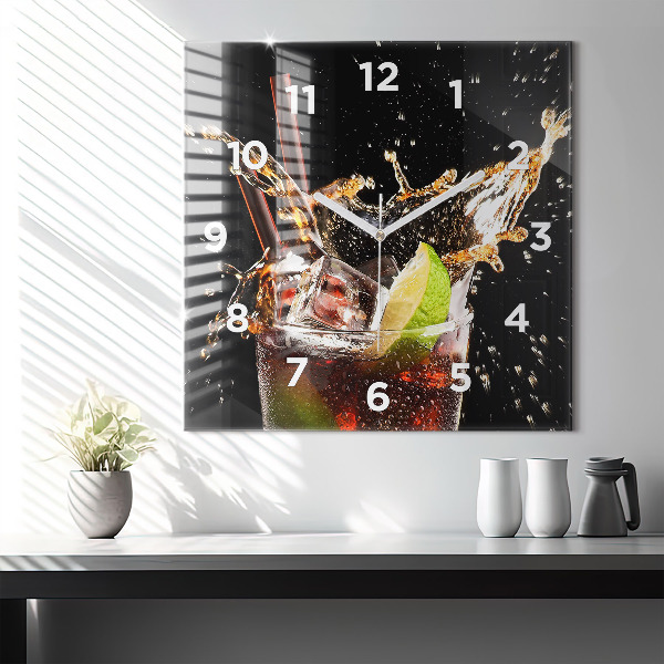 Square glass wall clock Drink with ice