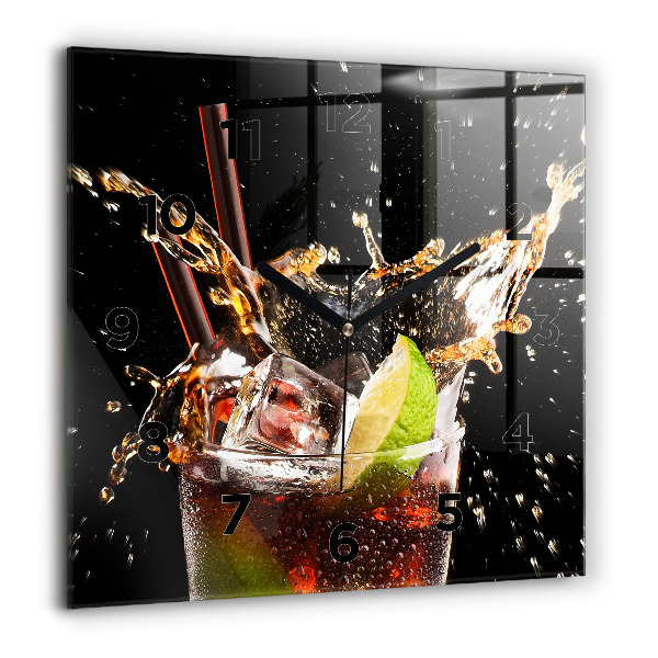 Square glass wall clock Drink with ice
