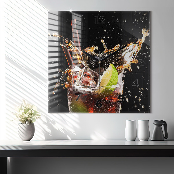 Square glass wall clock Drink with ice