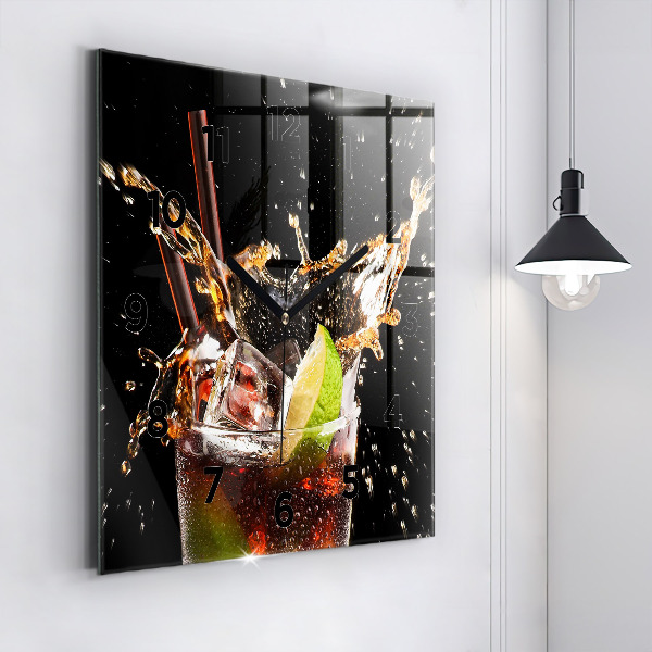 Square glass wall clock Drink with ice