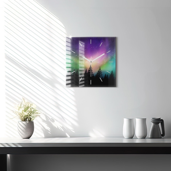 Square glass wall clock Northern lights