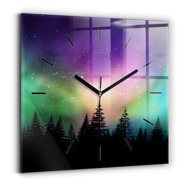 Square glass wall clock Northern lights