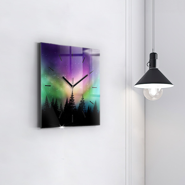 Square glass wall clock Northern lights