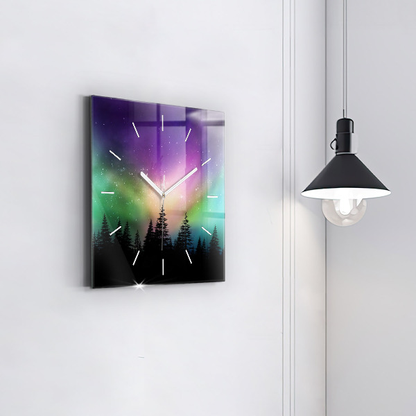 Square glass wall clock Northern lights