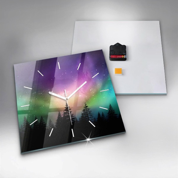 Square glass wall clock Northern lights