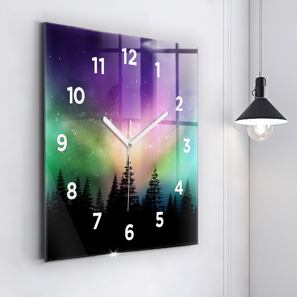 Square glass wall clock Northern lights