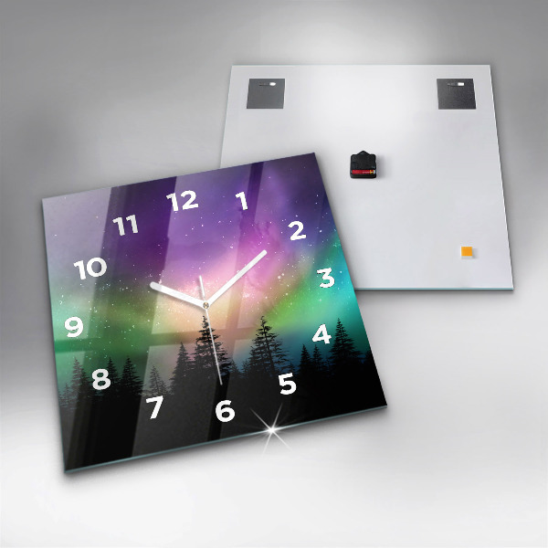 Square glass wall clock Northern lights