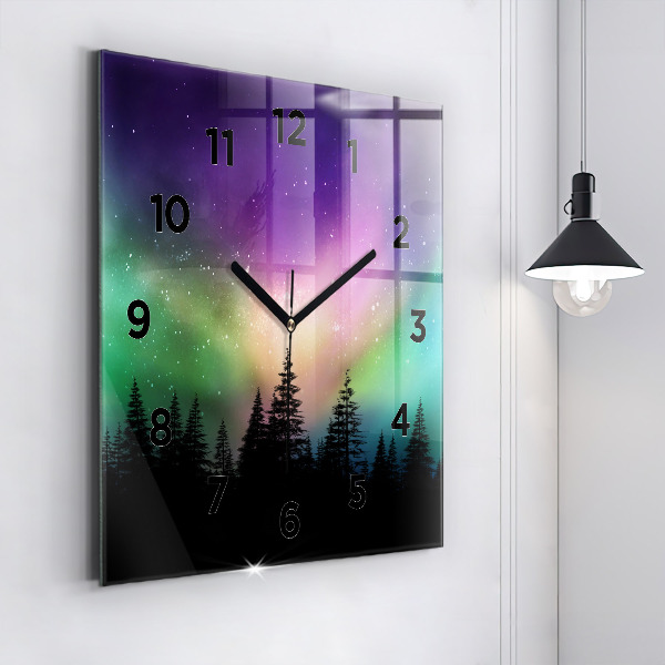 Square glass wall clock Northern lights