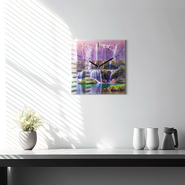 Square glass wall clock Jiulong Waterfall China