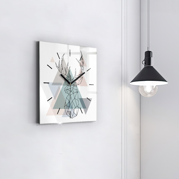 Square glass wall clock Reindeer Scandinavian style