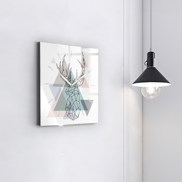 Square glass wall clock Reindeer Scandinavian style