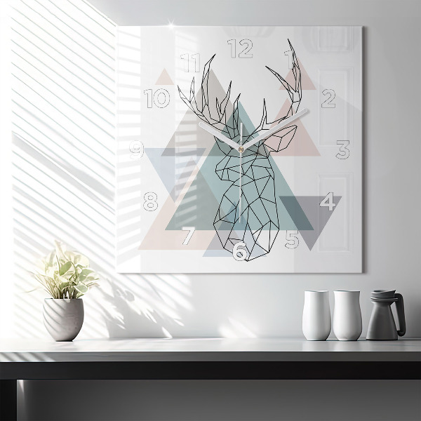 Square glass wall clock Reindeer Scandinavian style
