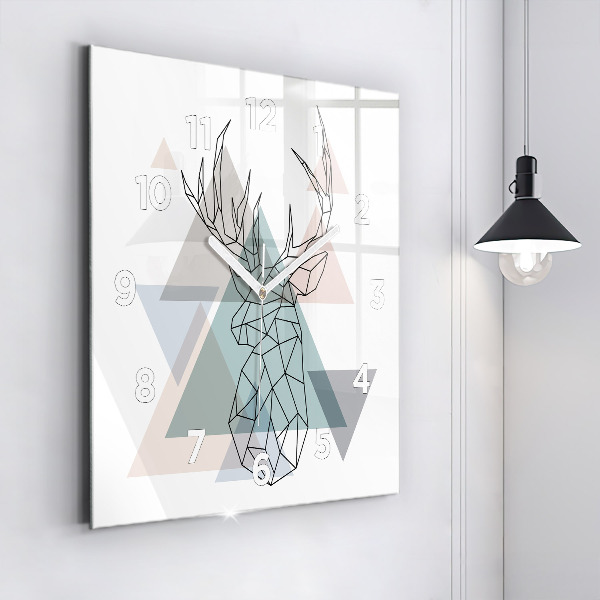 Square glass wall clock Reindeer Scandinavian style
