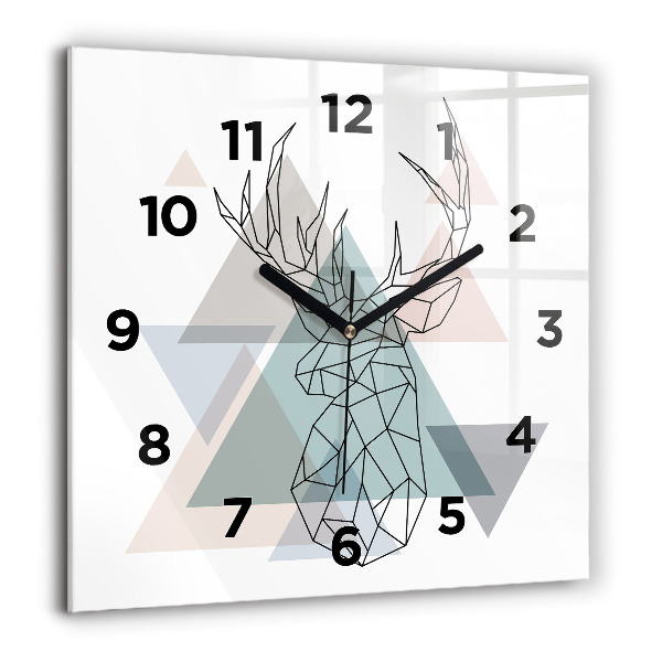 Square glass wall clock Reindeer Scandinavian style