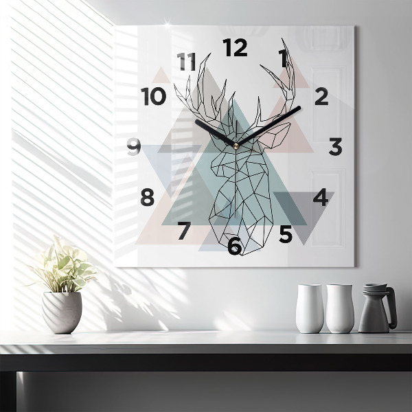 Square glass wall clock Reindeer Scandinavian style