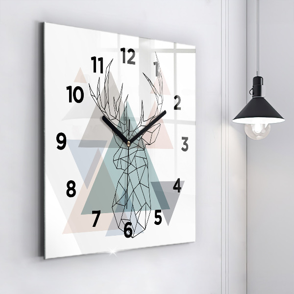 Square glass wall clock Reindeer Scandinavian style