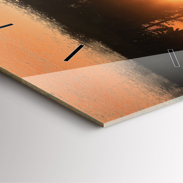 Square glass wall clock Sunset and palm trees