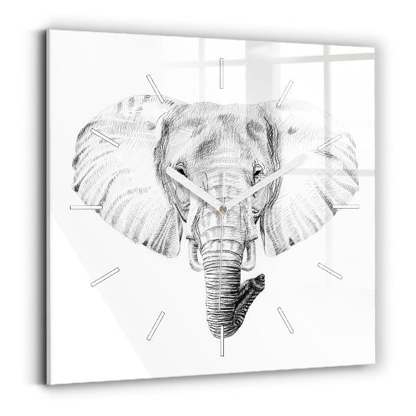 Square glass wall clock Graphic elephant head