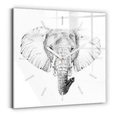 Square glass wall clock Graphic elephant head