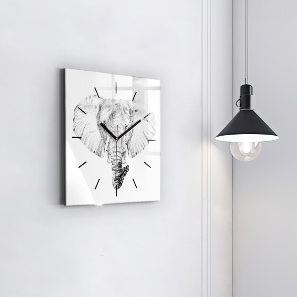 Square glass wall clock Graphic elephant head