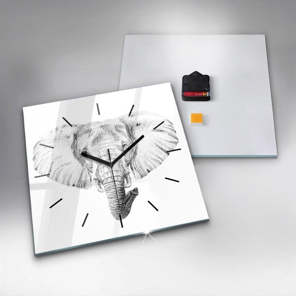 Square glass wall clock Graphic elephant head