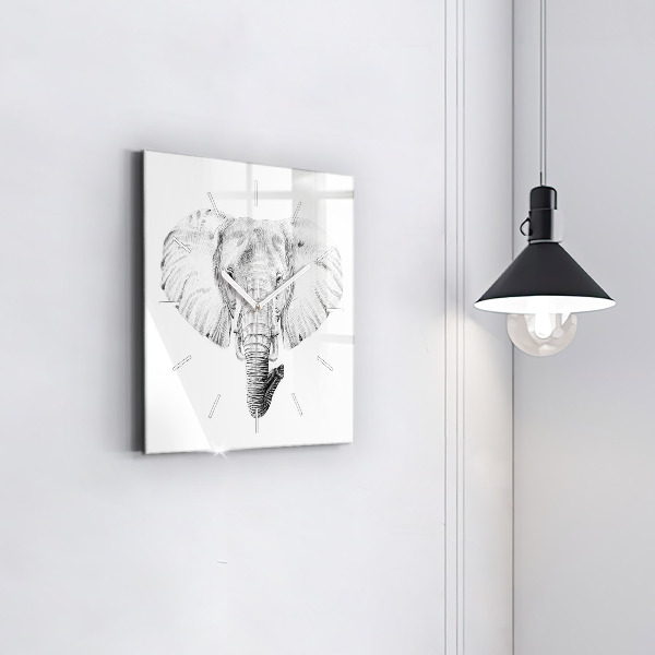 Square glass wall clock Graphic elephant head