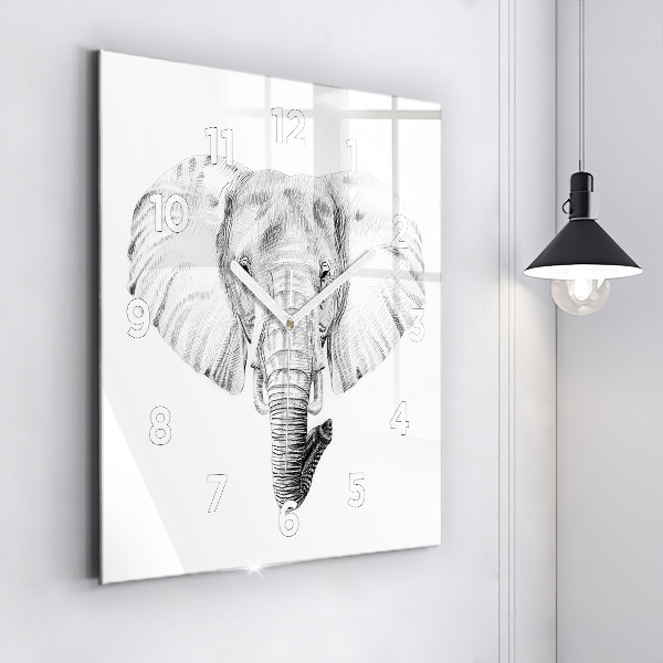 Square glass wall clock Graphic elephant head