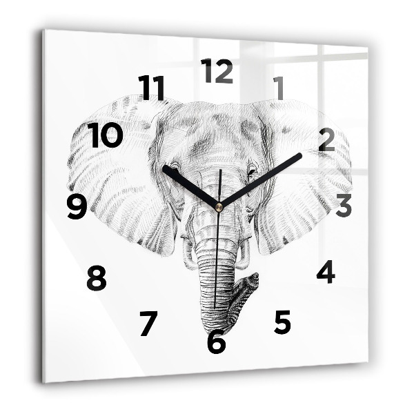 Square glass wall clock Graphic elephant head